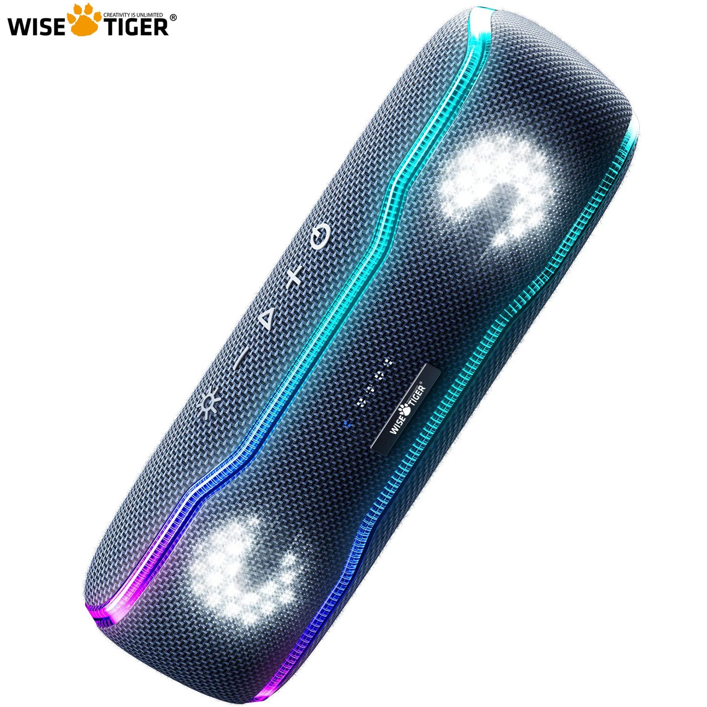 WISETIGER Alto-falante externo portátil IPX7 à prova d'água Caixa de som BT5.3 Louderspeaker estéreo com alto-falante surround de luz colorida de 25 W